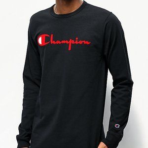 Champion Flock Script red & black long slv t-shirt